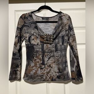 BELLAMI Artistic Black and Brown Blouse